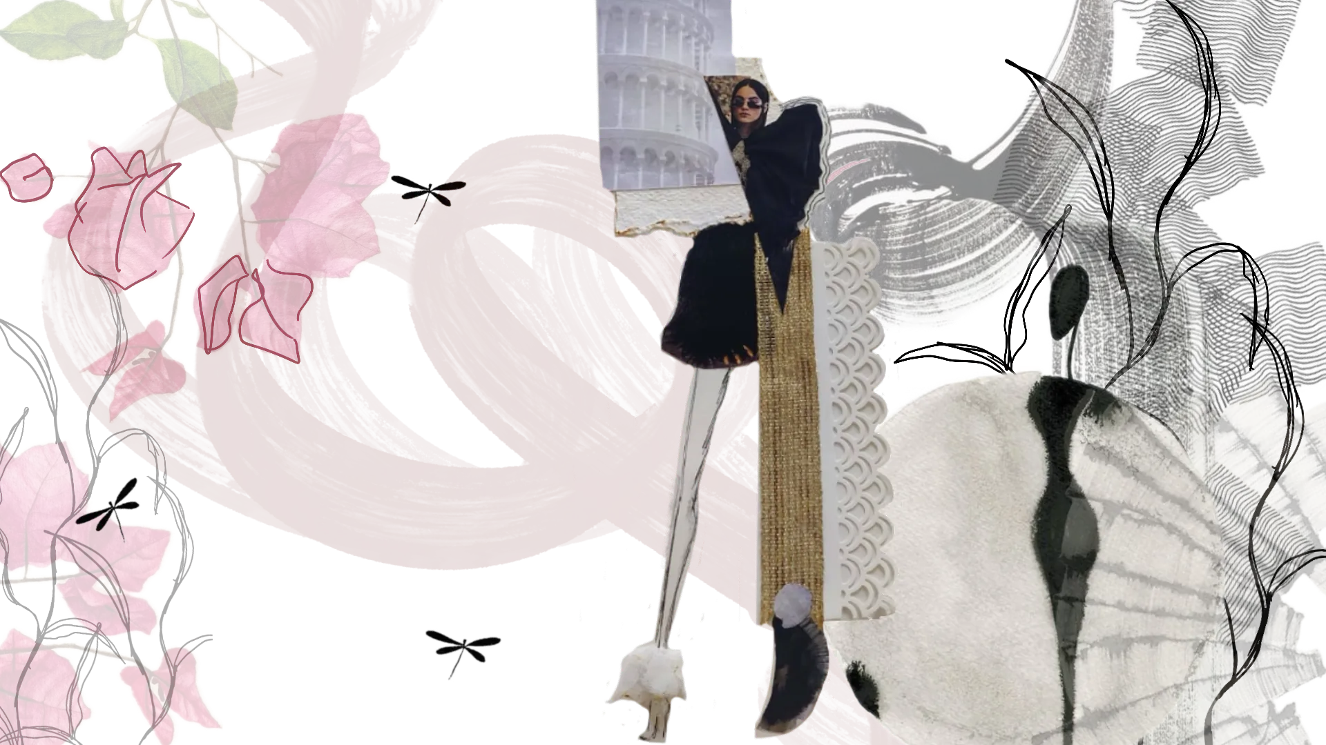 Parrie’s collage of botanical drawings, fashion and material studies