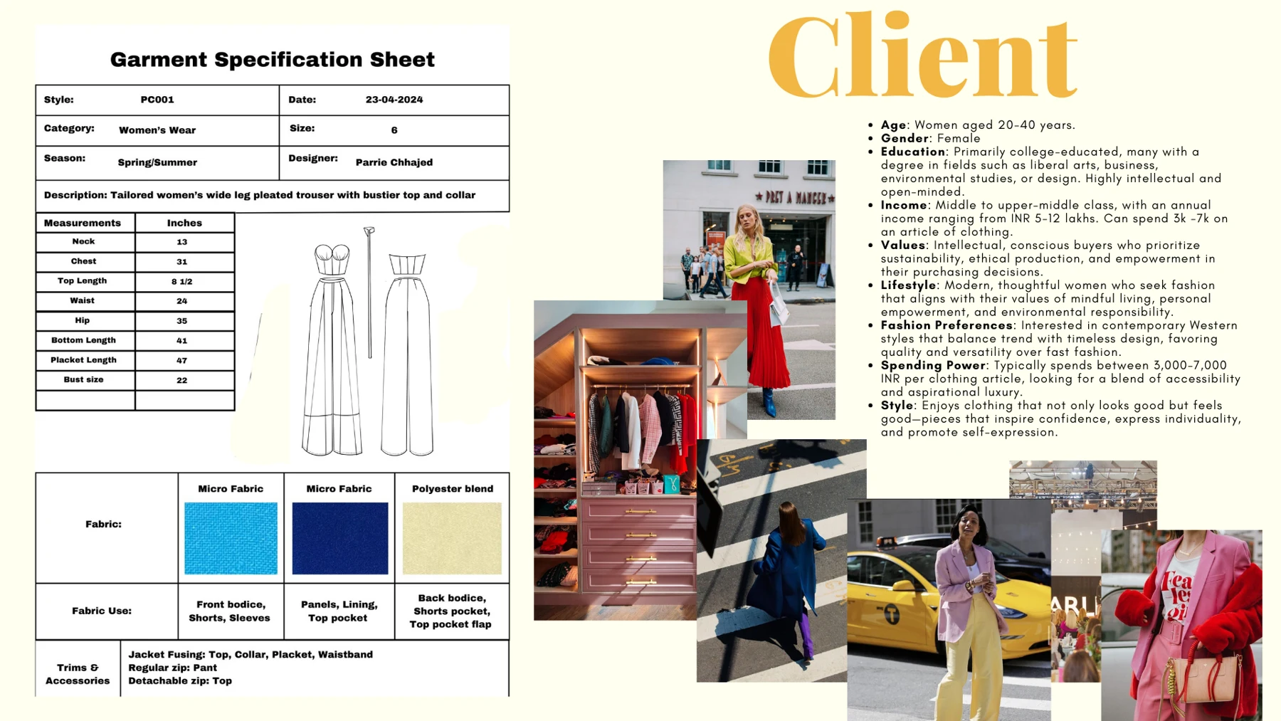 NEVER SUBTLE: Garment specification and client profile